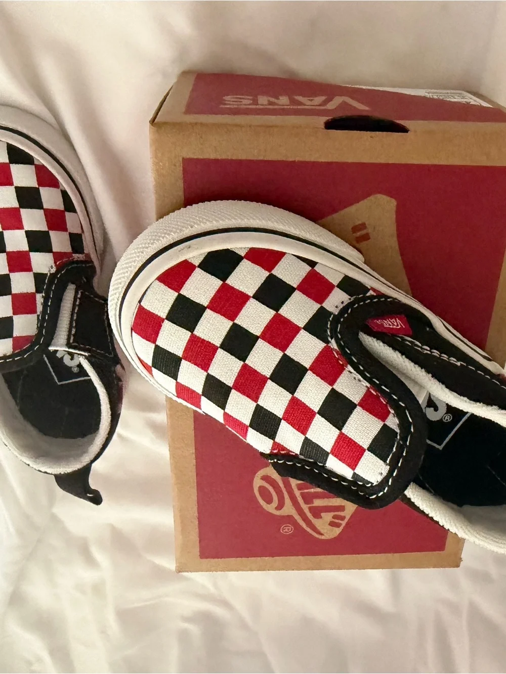 Vans Kids Slip-On Checkerboard Sneakers - Red, Black & White